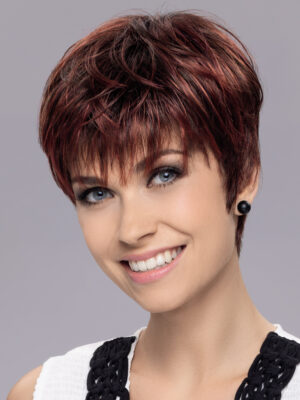 PIXIE by ELLEN WILLE in HOT FLAME ROOTED | Bright Cherry Red and Dark Burgundy mix with Dark Roots