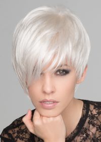 This wig features a monofilament left-side part