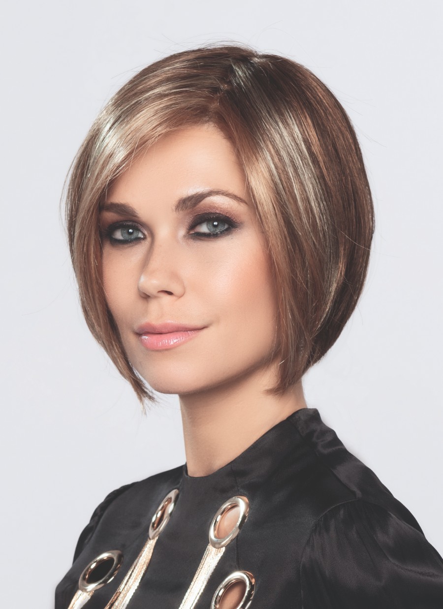 SUNSET by ELLEN WILLE in TOBACCO LIGHTED | Medium Brown base with Light Golden Blonde highlights and Light Auburn lowlights and Dark Roots