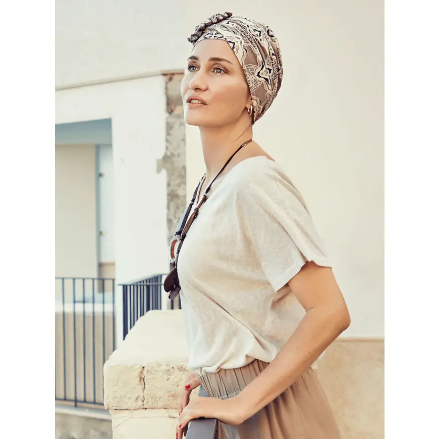 Lotus Turban | Beige Ornaments | 1008-0815