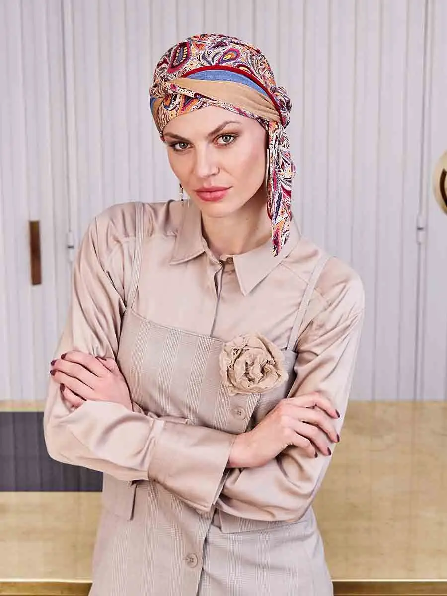 HocBeatrice Turban w. Ribbons | Moroccan Paisley | 1419-4046