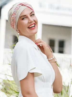 HocShakti Turban | Oyster with Energetic Flowers | 1520-0916