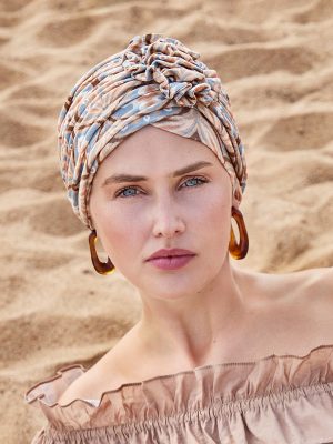HocLotus Turban - (Printed Linen) | Touch of Gold | 1245-4081