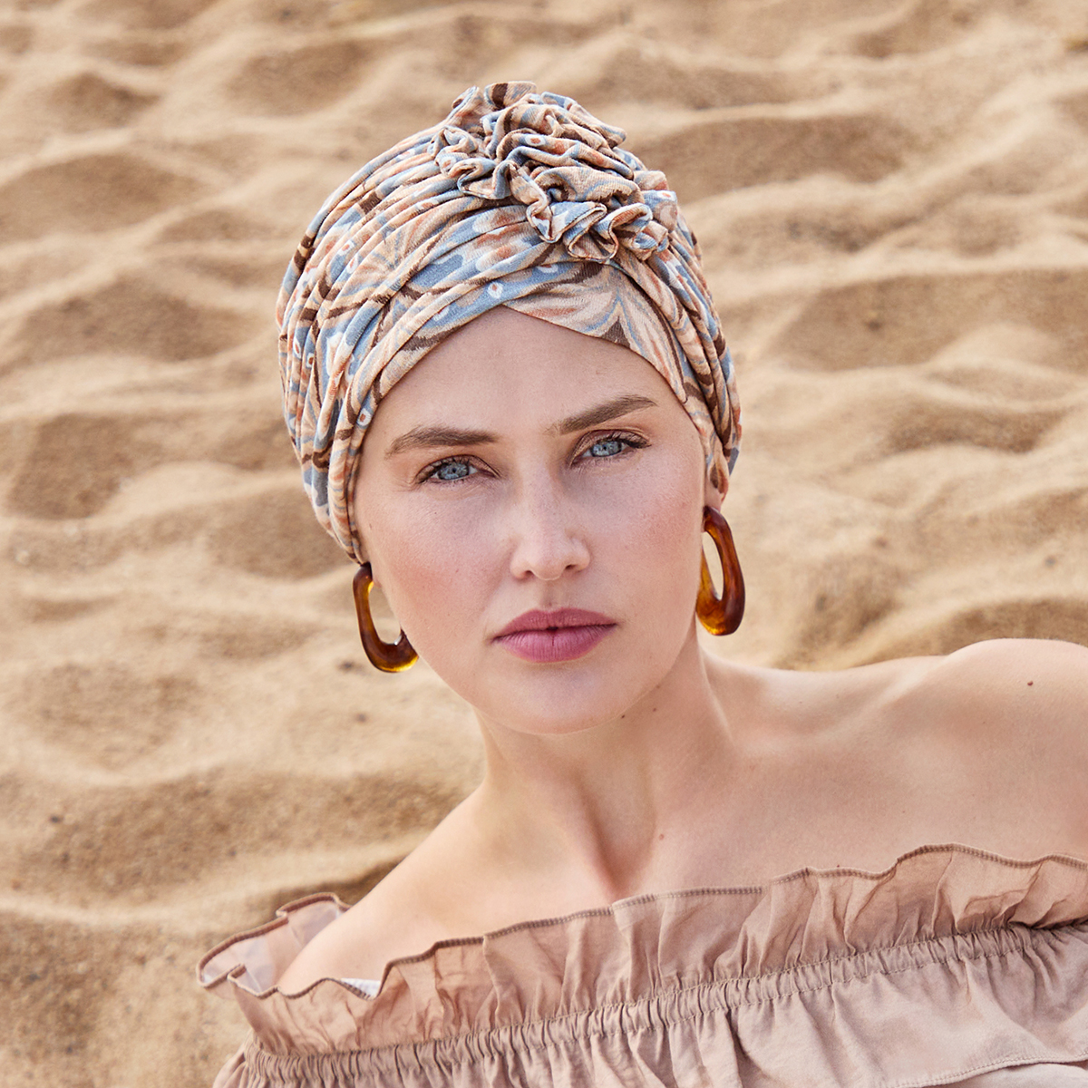 HocLotus Turban - (Printed Linen) | Touch of Gold | 1245-4081