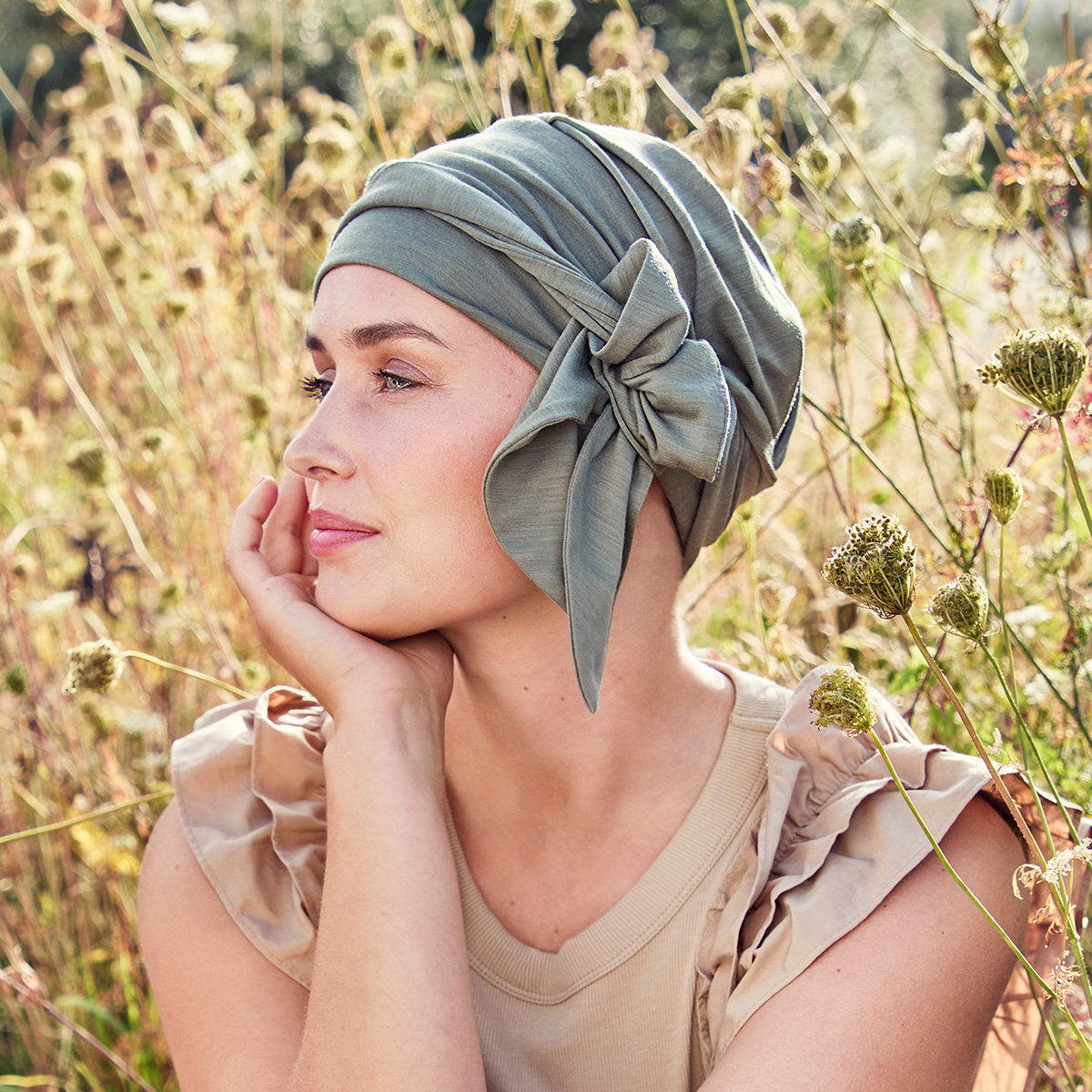 B.B. HocBeatrice Turban w. Ribbons | Khaki Green | 1291-4062