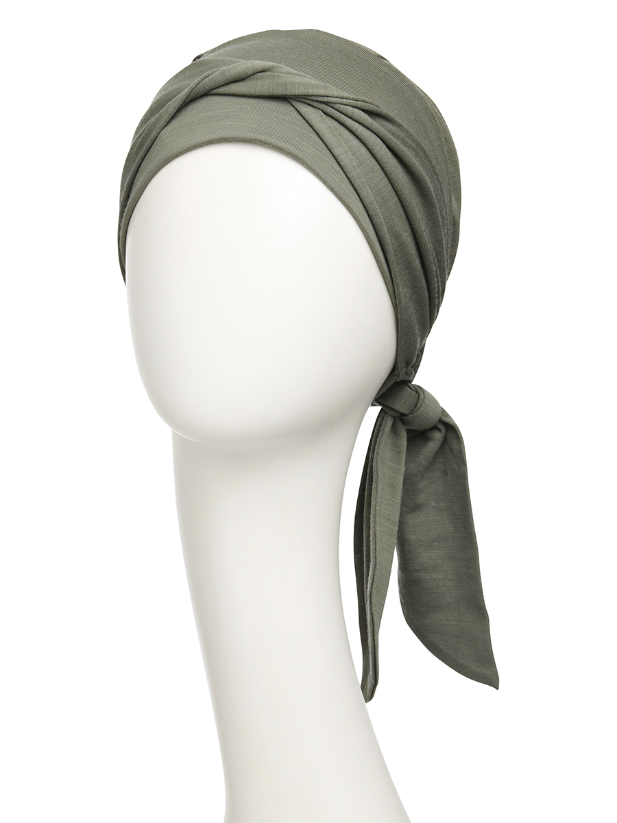 B.B. HocBeatrice Turban w. Ribbons | Khaki Green | 1291-4062