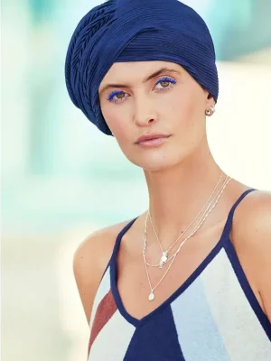 HocLuna • V Turban - (Solide Col.) | Dark Blue plisse | 1527-0791